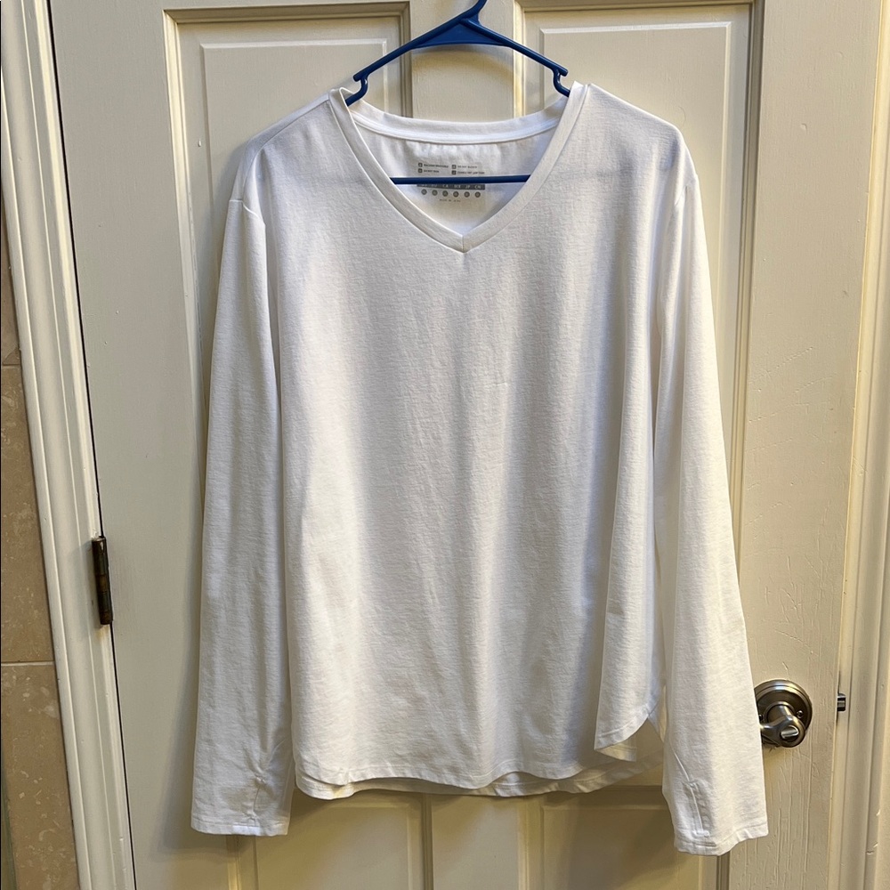 Women’s White V-Neck Long Sleeve Shirt